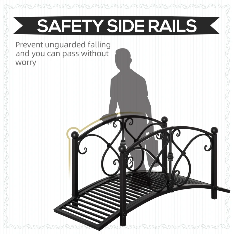 Outsunny Garden Bridge 3.3FT, Decorative Classic Backyard Pond Bridge with Safety Railings Black