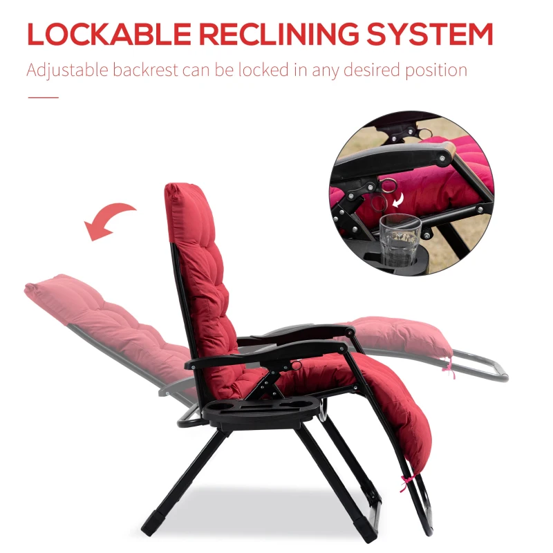 Outsunny Padded Zero Gravity Chair, Folding Recliner Chair with Cup Holder Cushion, Red