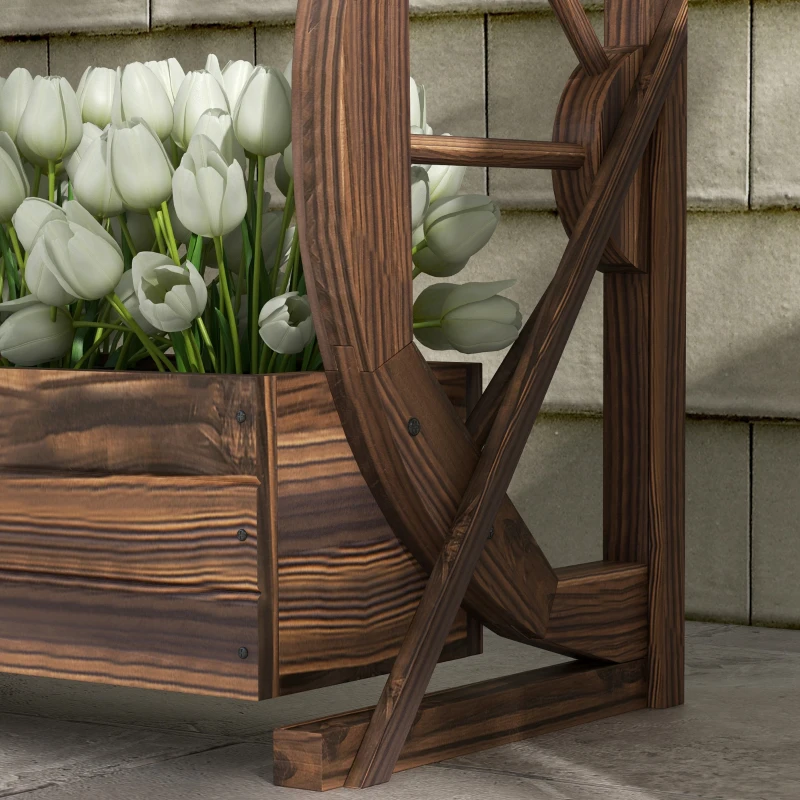 Outsunny Wooden Wagon Planter Box, 2-Tier Raised Garden Bed, for Vegetables Flowers Herbs, 22" x 13" x 22"