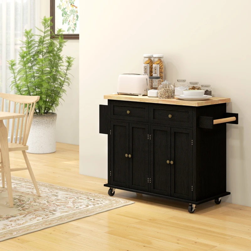 HOMCOM Modern Rolling Kitchen Island Cart with Spice Rack, Distressed Black