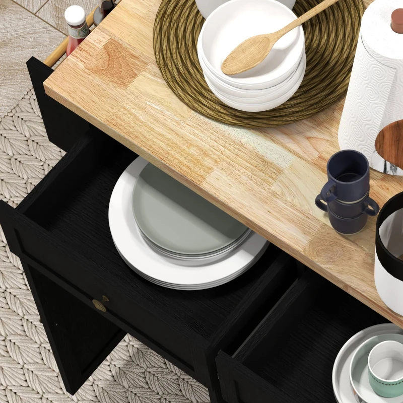 HOMCOM Modern Rolling Kitchen Island Cart with Spice Rack, Distressed Black