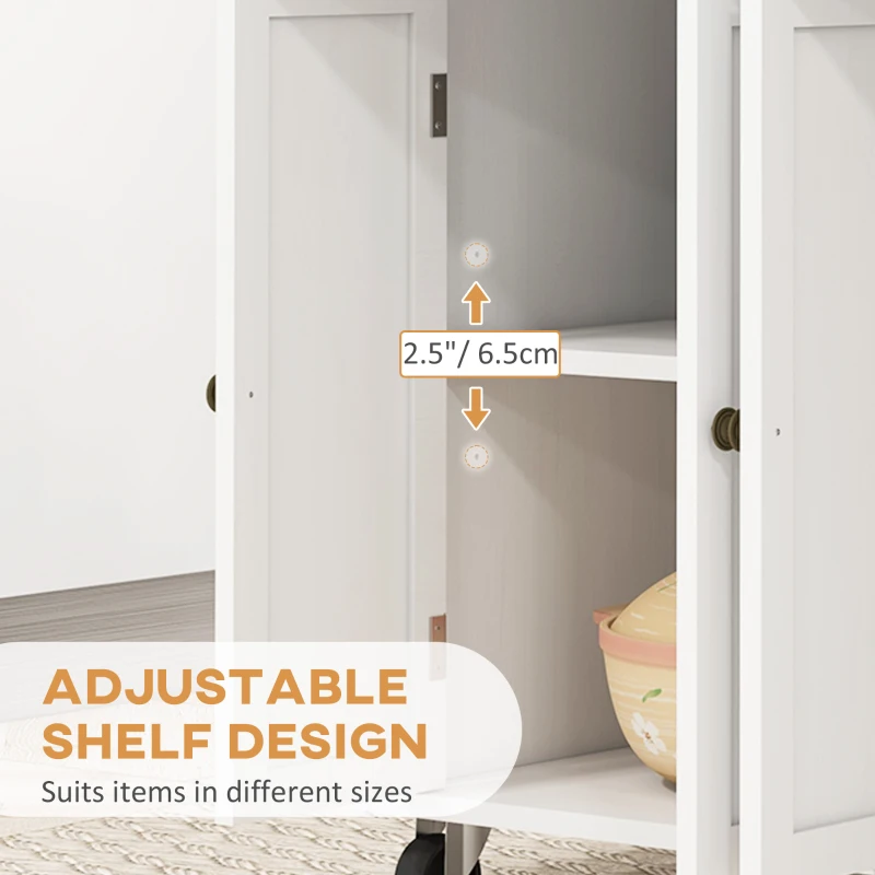 HOMCOM Modern Rolling Kitchen Island Cart with Spice Rack, Distressed White