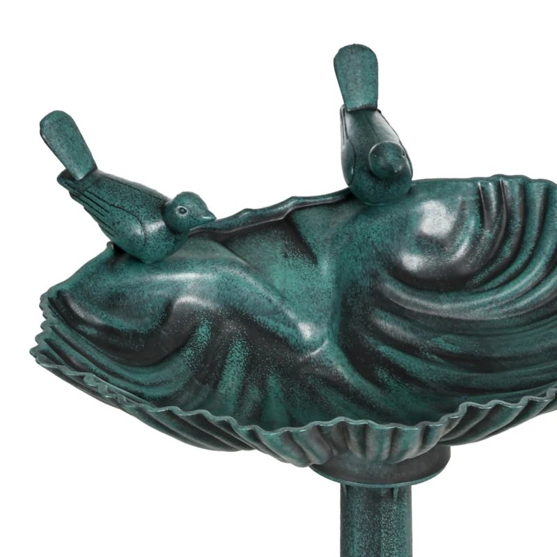 Outsunny 32" Antique Bird Bath Decorative Birdbath Bird Feeder Bowl with Planter Pedestal and Bird Statues, Verdigris