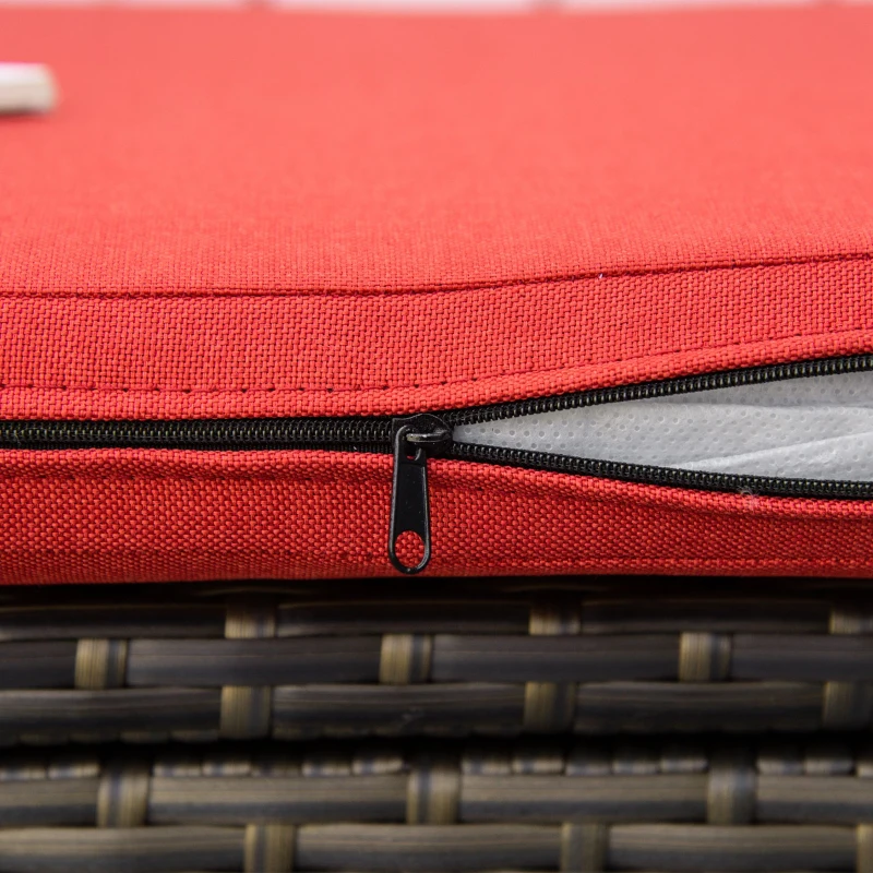 Outsunny 2-In-1 Outdoor PE Rattan Storage Bench, 29 Gallon Patio Wicker Furniture, Basket Box with Handles and Cushion Red