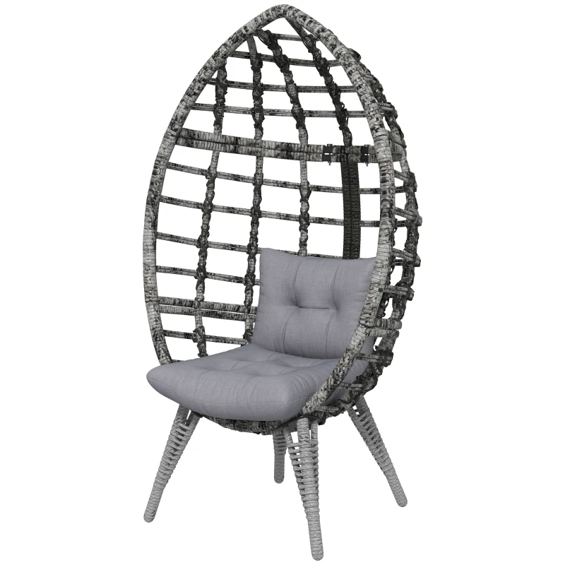 Outsunny Outdoor Egg Chair with Soft Cushion, Patio PE Rattan Wicker Balcony Chair with Height Adjustable Knob, 352lbs Capacity, for Backyard, Garden, Balcony, Lawn, Light Grey