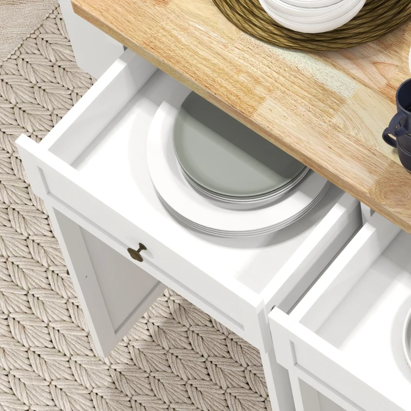 HOMCOM Modern Rolling Kitchen Island Cart with Spice Rack, Distressed White