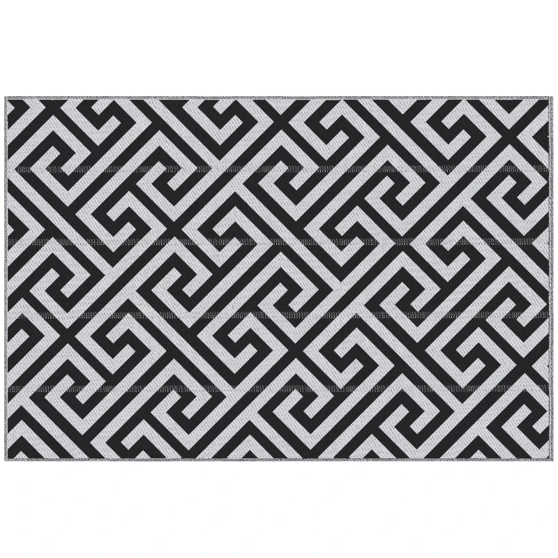 Outsunny Reversible Outdoor RV Rug, Patio Floor Mat, 4' x 6' Plastic Straw Rug for Backyard, Deck, Beach, Camping, Black & White