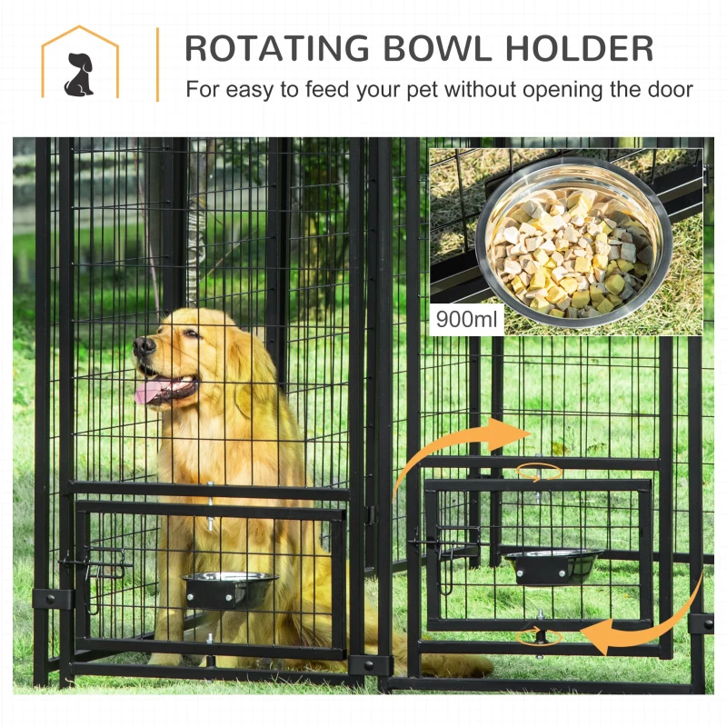 PawHut Outdoor Dog Kennel with Rotating Bowl Holders, Pet Playpen with Waterproof Cover, 8' x 4' x 6', Red