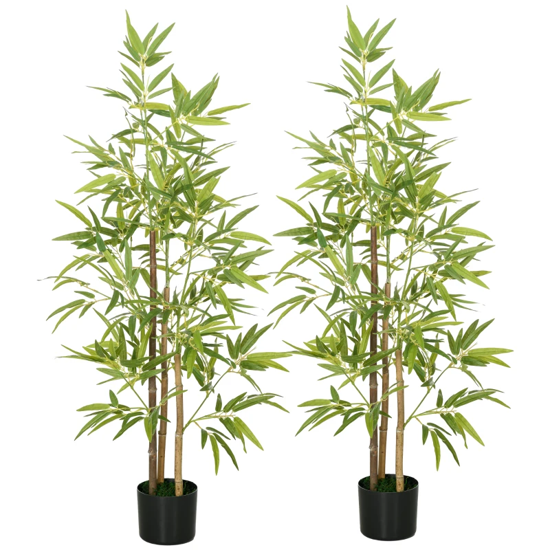 HOMCOM Set of 2 4ft Artificial Tree, Indoor Fake Bamboo with Pot, for Home Office Living Room Decor