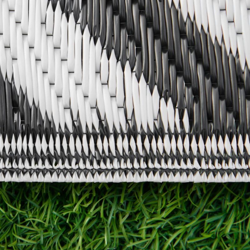 Outsunny Reversible Outdoor RV Rug, Patio Floor Mat, 4' x 6' Plastic Straw Rug for Backyard, Deck, Beach, Camping, Black & White