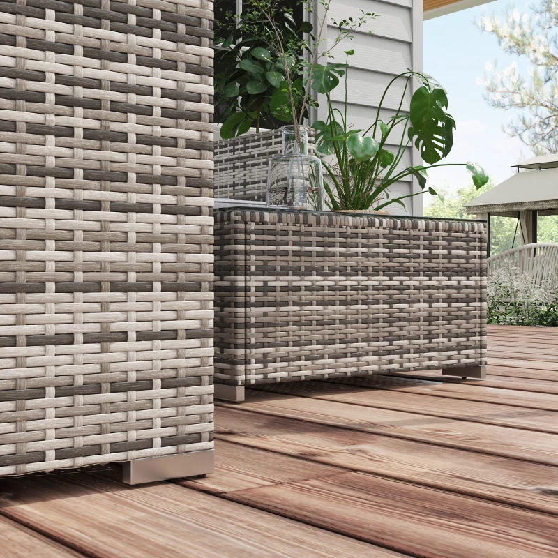 Outsunny 4 Pieces Rattan Wicker Outdoor Conversation Furniture Set w/ Corner Sofa Loveseats Coffee Table Cushions, Grey