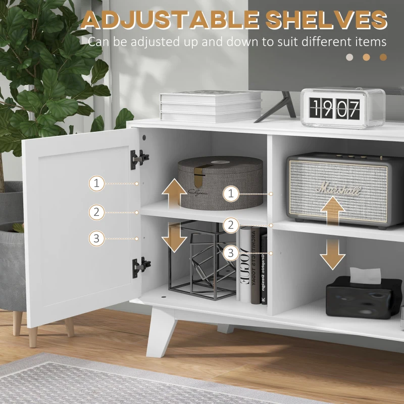 HOMCOM TV Stand Cabinet for 65-Inch, TV Table with 2 Rattan Doors, Television Stand with Adjustable Shelves and Cable Holes