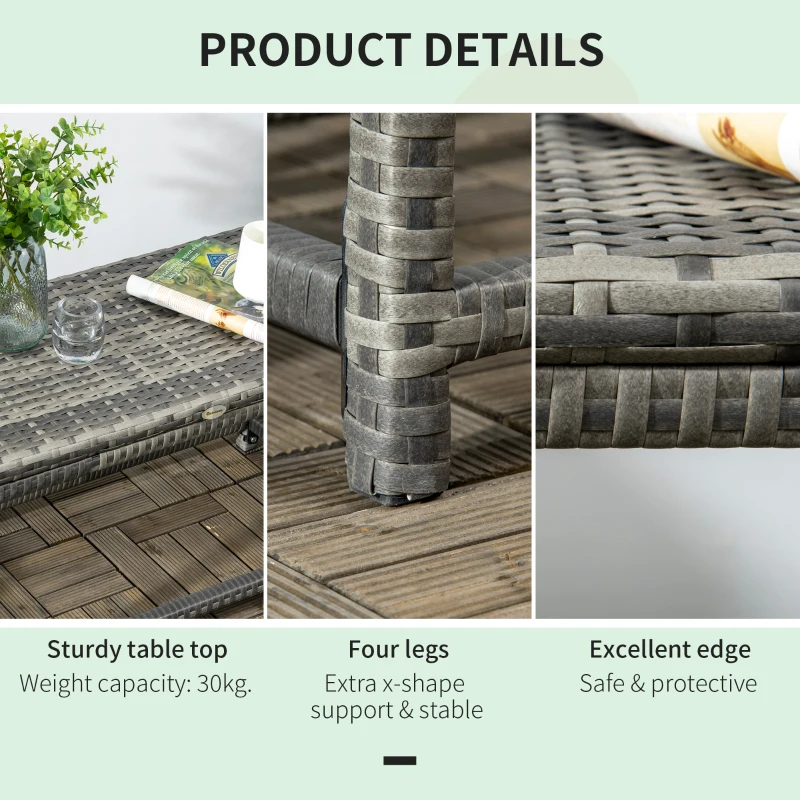 Outsunny Patio Rattan End Table, Outdoor Side Table with Full Woven Table Top for Garden, Balcony, Mixed Grey