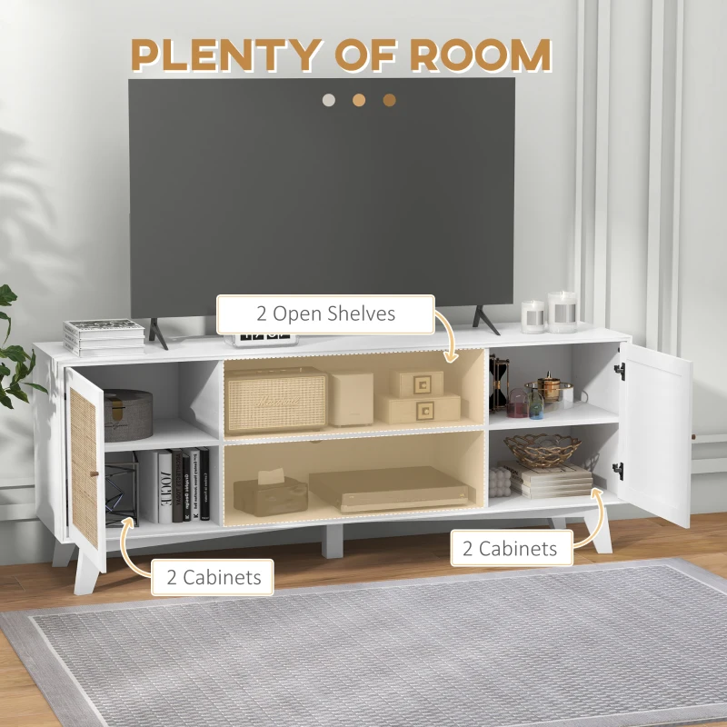 HOMCOM TV Stand Cabinet for 65-Inch, TV Table with 2 Rattan Doors, Television Stand with Adjustable Shelves and Cable Holes