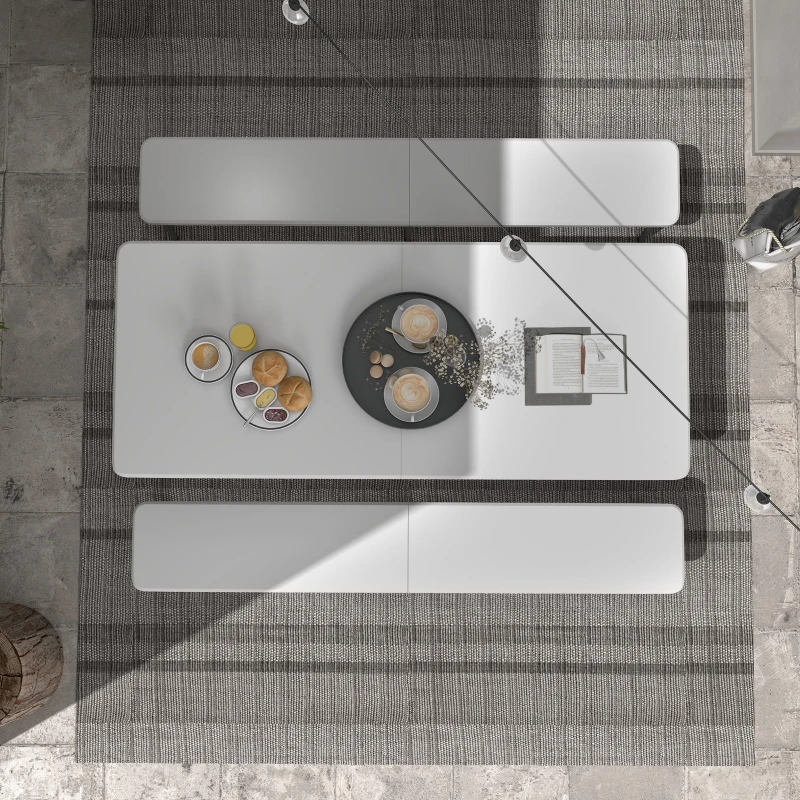 Outsunny Folding Picnic Table with 2 Benches, 3-Piece Portable Outdoor Picnic Table Bench Set for 6, Patio Dining Table Set with Plastic Top, Steel Frame for Garden, White