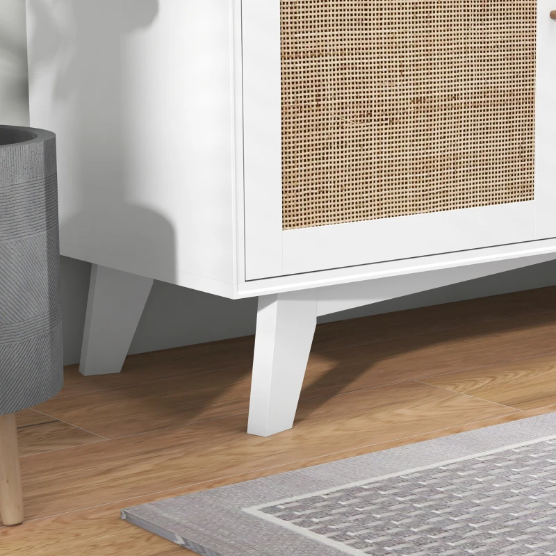 HOMCOM TV Stand Cabinet for 65-Inch, TV Table with 2 Rattan Doors, Television Stand with Adjustable Shelves and Cable Holes