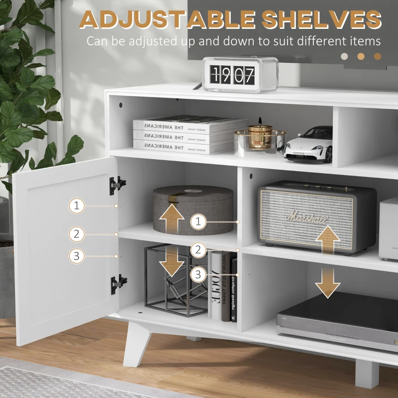 HOMCOM TV Stand Cabinet for 65-Inch, TV Table with 2 Rattan Doors, Television Stand with Adjustable Shelves, 4 Open Shelves