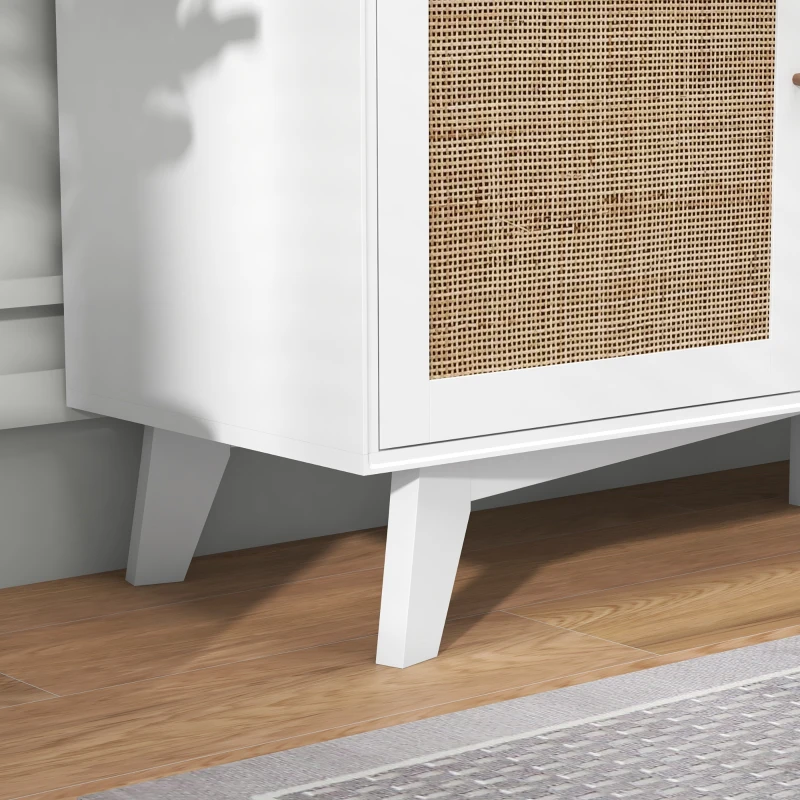 HOMCOM TV Stand Cabinet for 65-Inch, TV Table with 2 Rattan Doors, Television Stand with Adjustable Shelves, 4 Open Shelves