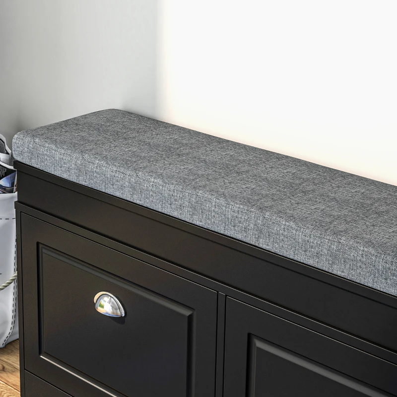 HOMCOM Modern Shoe Storage Bench, Entry Way Bench with Cushion, 2 Drawers, Storage Ottoman Bench, Holds 8 Pairs, Black