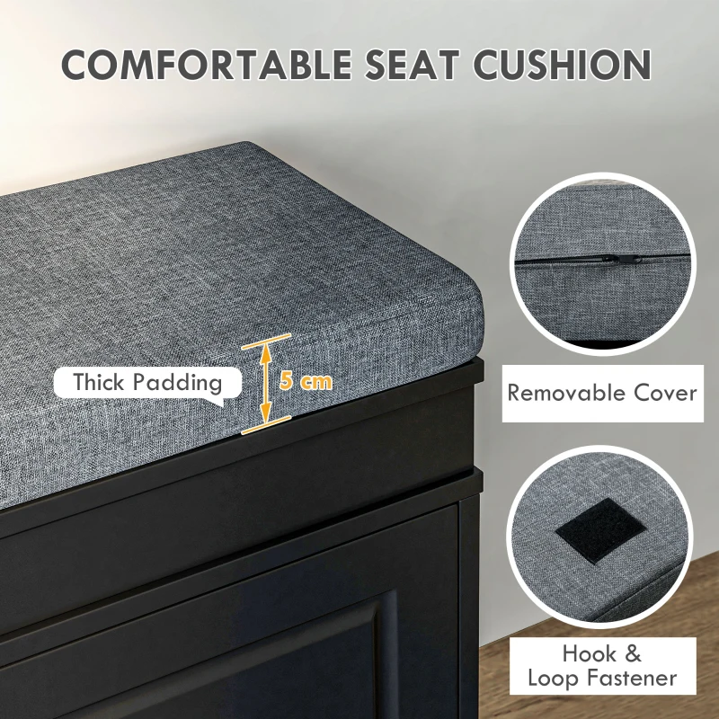 HOMCOM Modern Shoe Storage Bench, Entry Way Bench with Cushion, 2 Drawers, Storage Ottoman Bench, Holds 8 Pairs, Black