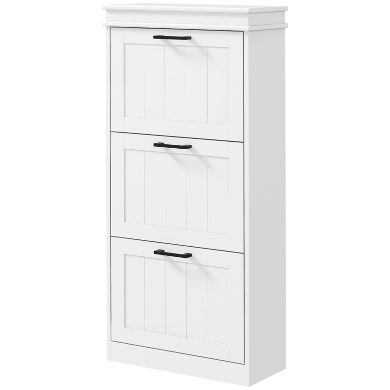 Modern Entryway White Shoe Storage Narrow Shoe Cabinet with 2 Flip Doors &  1 Drawer