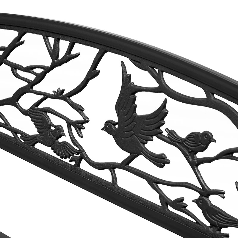 Outsunny 50" Garden Bench Outdoor Loveseat with Vintage Bird Pattern Cast Metal - Black
