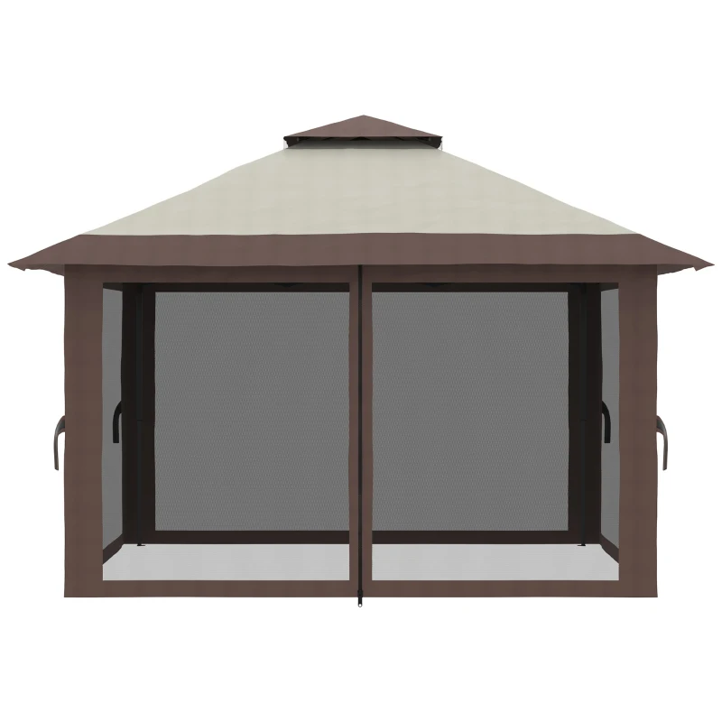 Outsunny 13' x 13' Pop Up Canopy, 2-Tier Roof Easy up Tent Shelter with Nettings Carry Bag Weight Bags for Garden, Patio, Beige