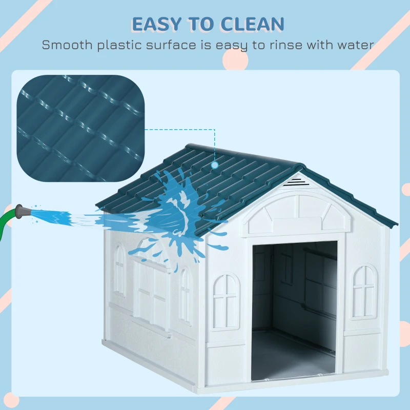 PawHut Water Resistant Dog House, Durable Plastic Puppy Shelter, Ideal for Indoor & Outdoor Use, Blue