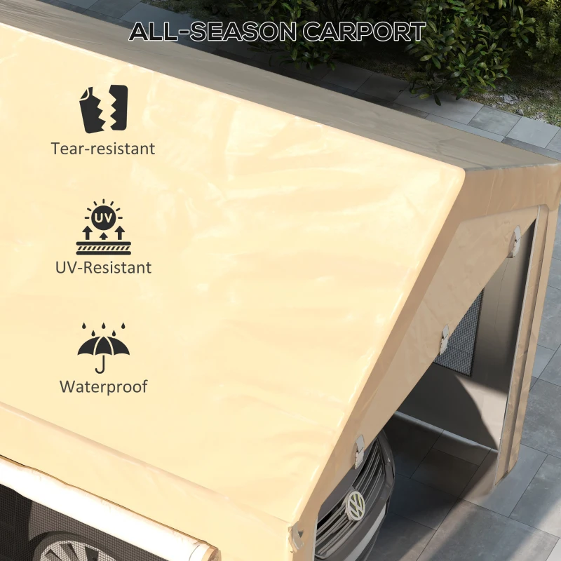 Outsunny 10' x 20' Carport, Heavy Duty Portable Garage, Height Adjustable, with 4 Mesh Windows and 4 Doors, Beige