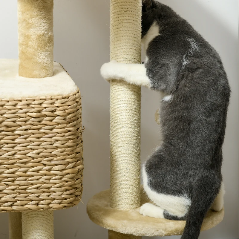 PawHut Cat Tree for Indoor Cats w/ Scratching Posts, Condo Cat Tower, Beige