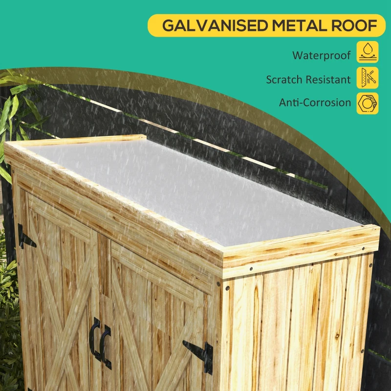 Outsunny Outdoor Storage Cabinet Garden Shed with Waterproof Galvanized Metal Roof and Lockable Door, Natural