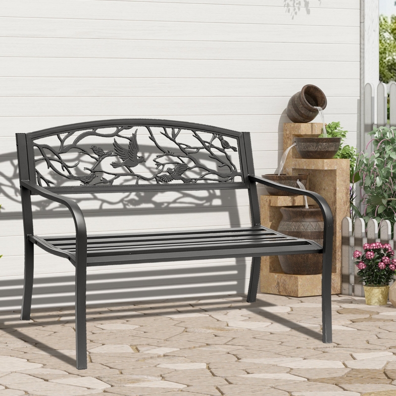 thumbnail image 2 of Outsunny 50 Garden Bench - Vintage Metal Loveseat With Bird Pattern For Outdoor Patio 2 of 14