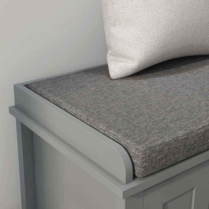HOMCOM Modern Shoe Storage Bench, Entry Way Bench with Cushion, 2 Sliding Doors, Storage Ottoman Bench, Holds 10 Pairs, Gray