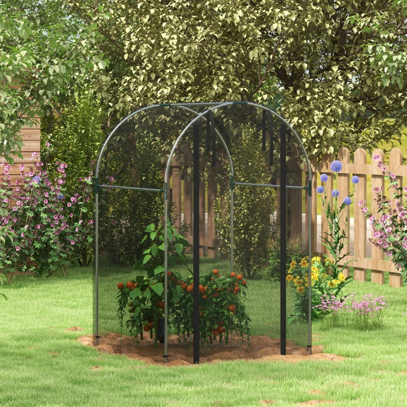 Outsunny Galvanized Steel Crop Cage, Plant Protection Tent with Zippered Door, 4' x 4', Black