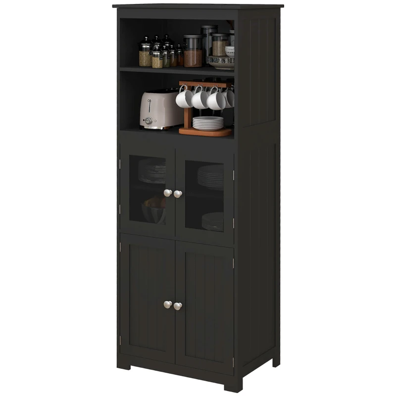 HOMCOM 63" Small Buffet with Hutch, 4-Door Kitchen Pantry Storage Cabinet with Adjustable Shelf for Dining Room, Black
