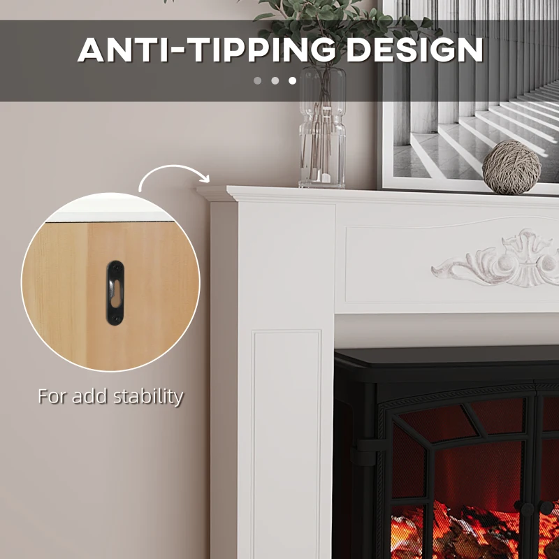 HOMCOM Modern Fireplace Mantel, Freestanding Fireplace Surround with Leg for Electric Fireplaces, Exquisite Floral Pattern, 44.7" W x 40" H, White