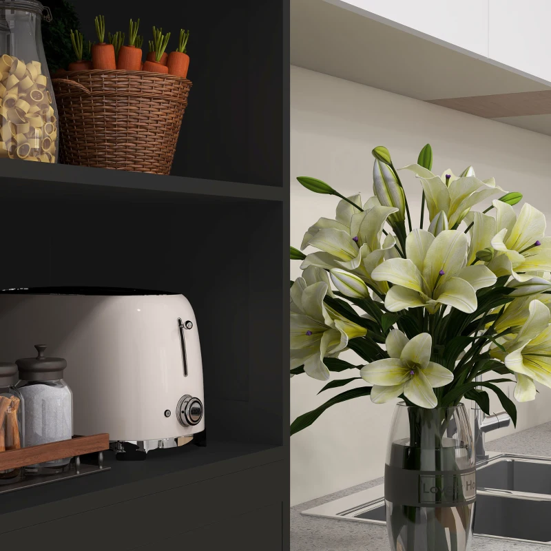 HOMCOM 63" Small Buffet with Hutch, 4-Door Kitchen Pantry Storage Cabinet with Adjustable Shelf for Dining Room, Black