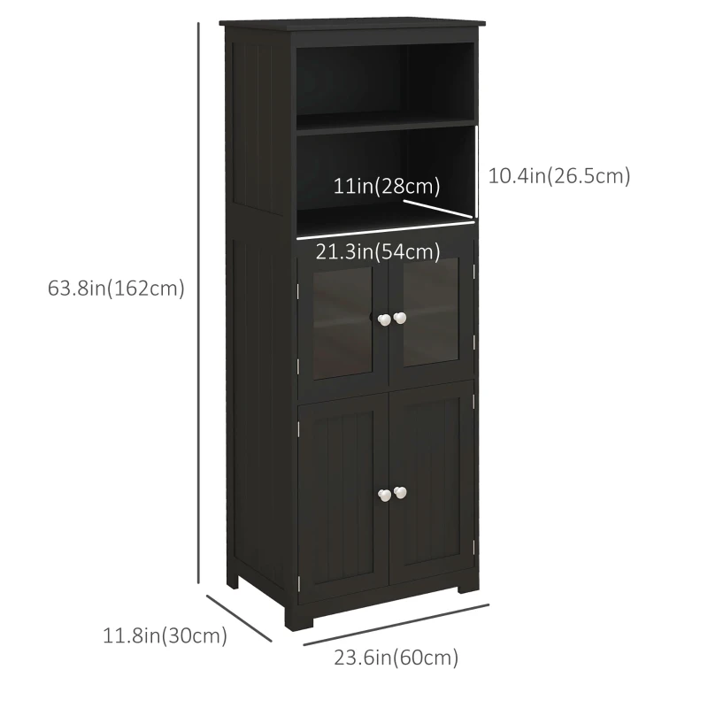 HOMCOM 63" Small Buffet with Hutch, 4-Door Kitchen Pantry Storage Cabinet with Adjustable Shelf for Dining Room, Black