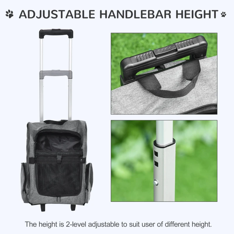 PawHut 2-IN-1 Pet Luggage Box Backpack Carrier Cats Dogs w/ Handle, Rolling Wheel Grey