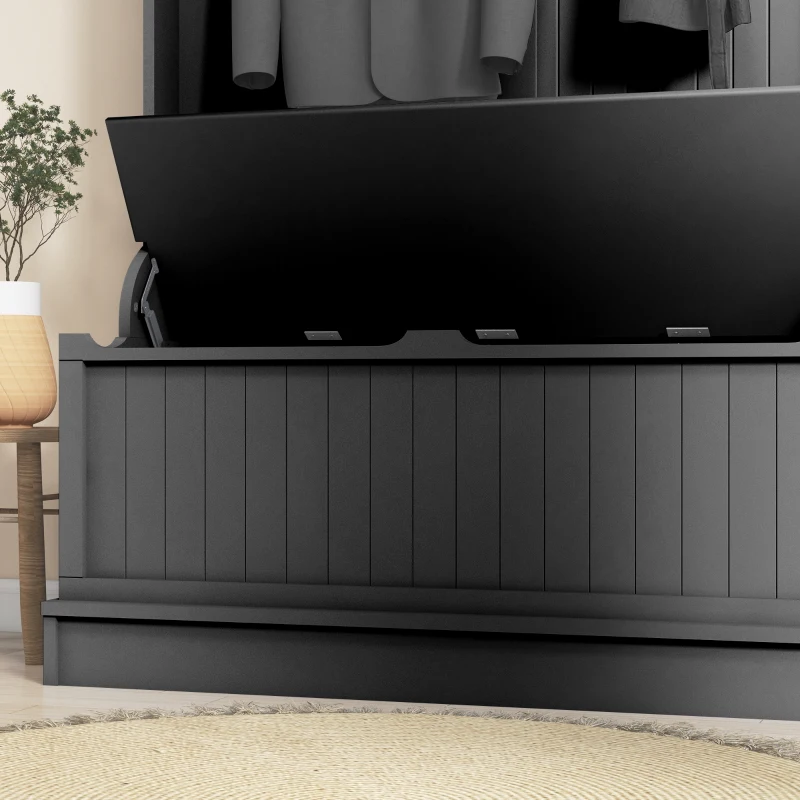 HOMCOM 3-In-1 Entryway Bench with Coat Rack, Hall Tree with Bench and Shoe Storage, 5 Hooks for Hallway Black