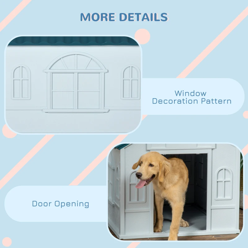 PawHut Water Resistant Dog House, Durable Plastic Puppy Shelter, Ideal for Indoor & Outdoor Use, Blue