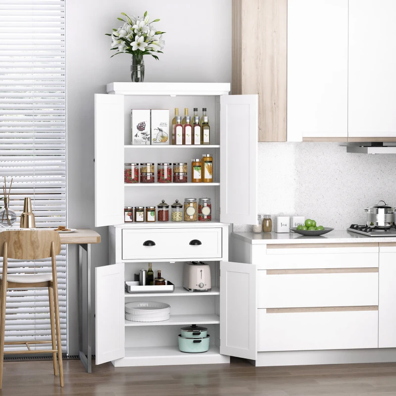 HOMCOM 72.5" Kitchen Cabinet, Pantry Storage Cabinet with Doors and Shelves, Freestanding Food Pantry Cabinet, White