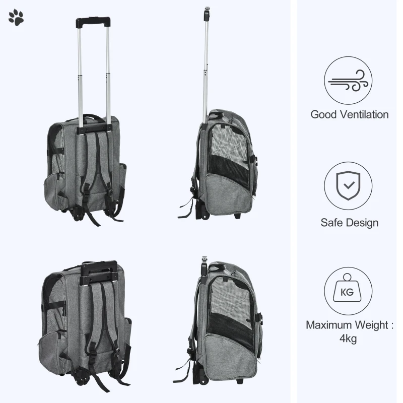PawHut 2-IN-1 Pet Luggage Box Backpack Carrier Cats Dogs w/ Handle, Rolling Wheel Grey