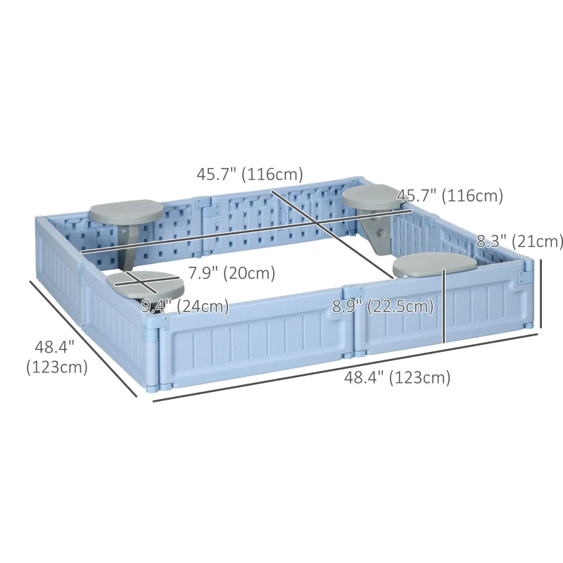 Outsunny Kids Outdoor Sandbox with Canopy, Bottom Fabric Liner, Light Blue