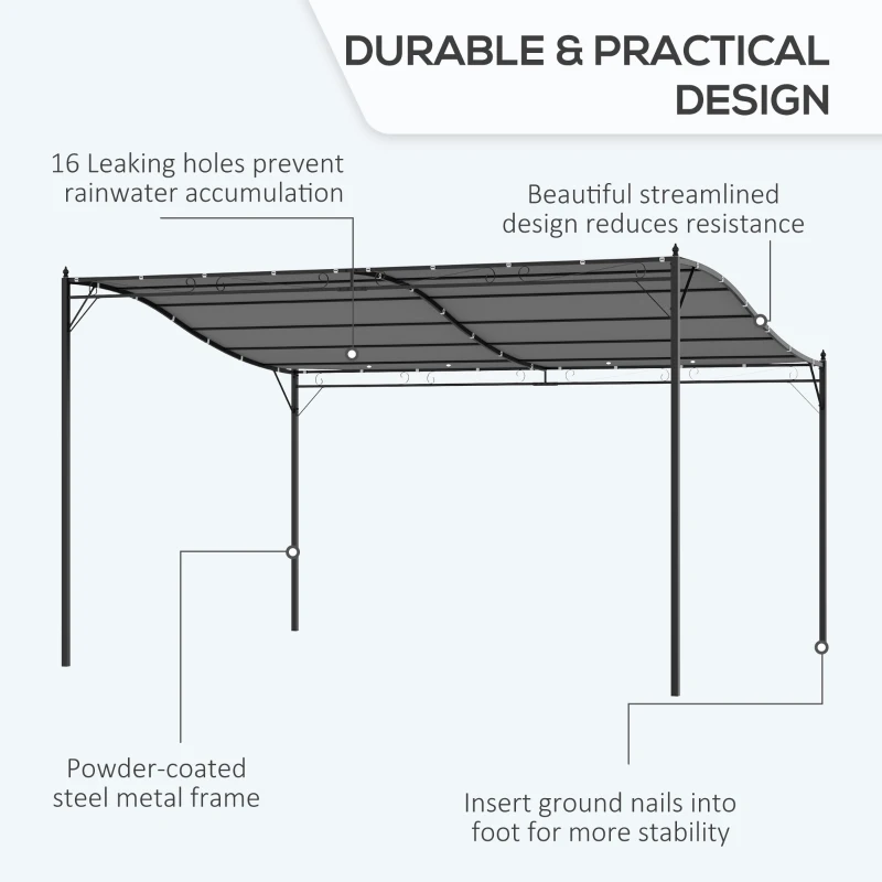 Outsunny 10' x 13' Outdoor Pergola Gazebo, Steel Patio Canopy with Weather-Resistant Fabric and Drainage Holes, Gray