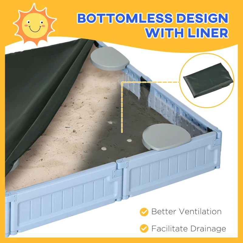 Outsunny Kids Outdoor Sandbox with Canopy, Bottom Fabric Liner, Light Blue