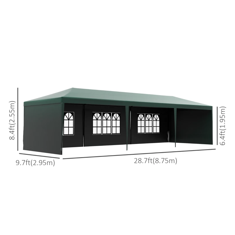 Outsunny 10' x 29' Canopy Tent, Party Tent with Sidewalls and Large Transparent Windows for Garden, Backyard, Outdoor, Green