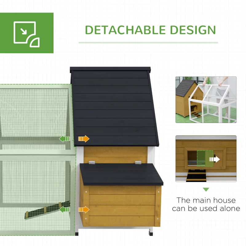 PawHut 65" Chicken Coop Wooden Chicken House Rabbit Hutch Poultry Cage Hen Pen Backyard with Nesting Box, Ramp, Run, Yellow