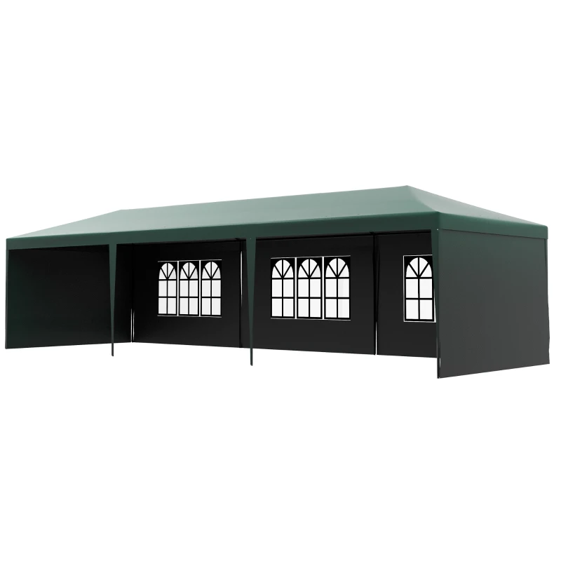 Outsunny 10' x 29' Canopy Tent, Party Tent with Sidewalls and Large Transparent Windows for Garden, Backyard, Outdoor, Green