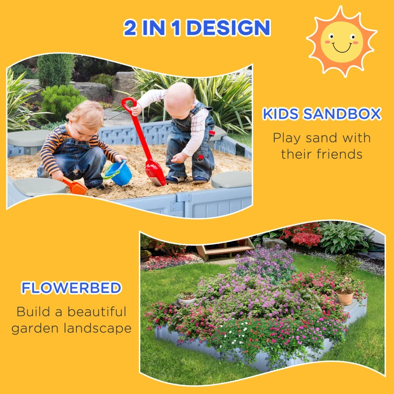 Outsunny Kids Outdoor Sandbox with Canopy, Bottom Fabric Liner, Light Blue